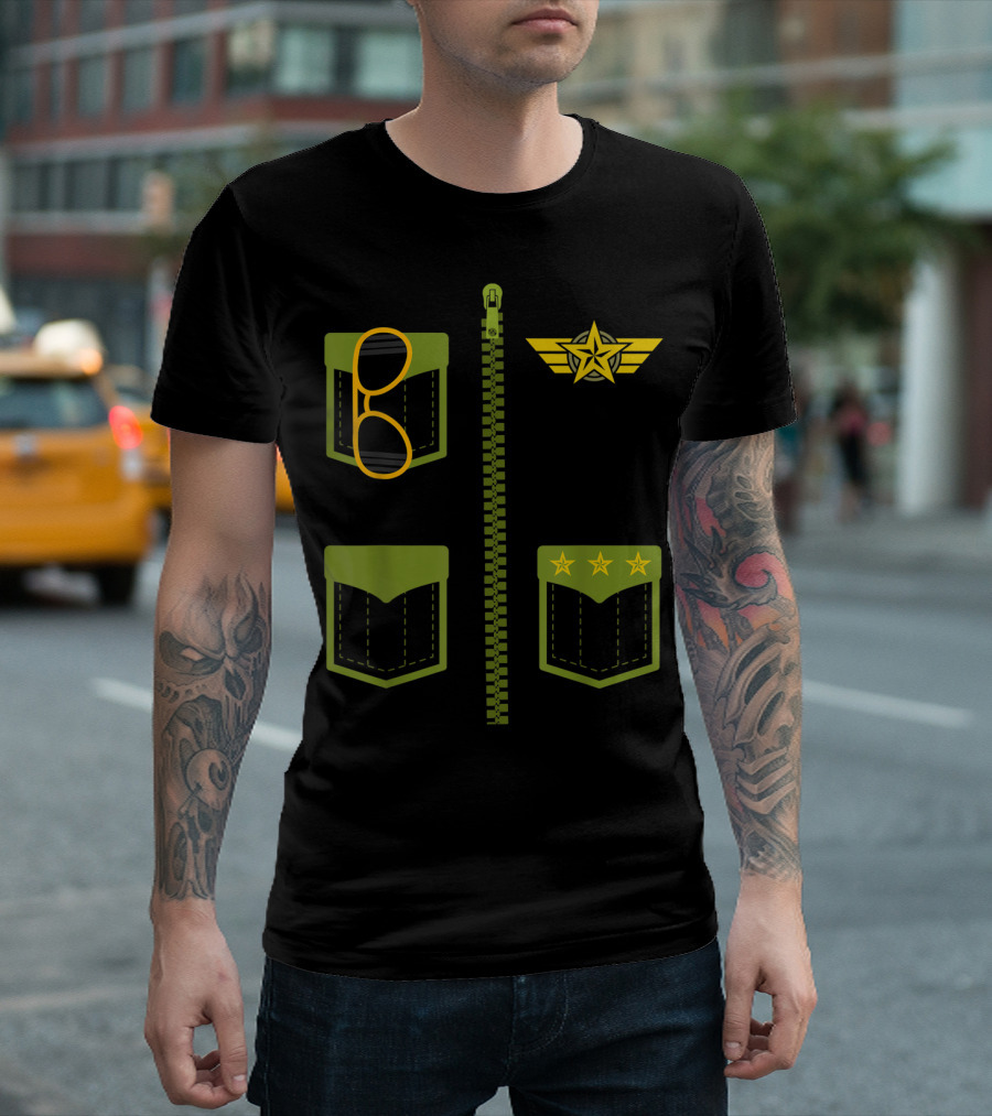 Fighter Pilot Costume Halloween Military Jet Aviator Sunglasses and Star Insignia T-Shirt