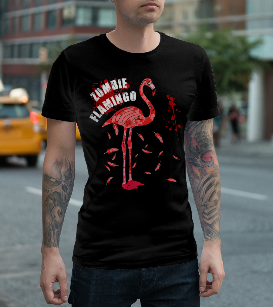 Zombie Flamingo Halloween Bird Scary Blood Splatter T-Shirt