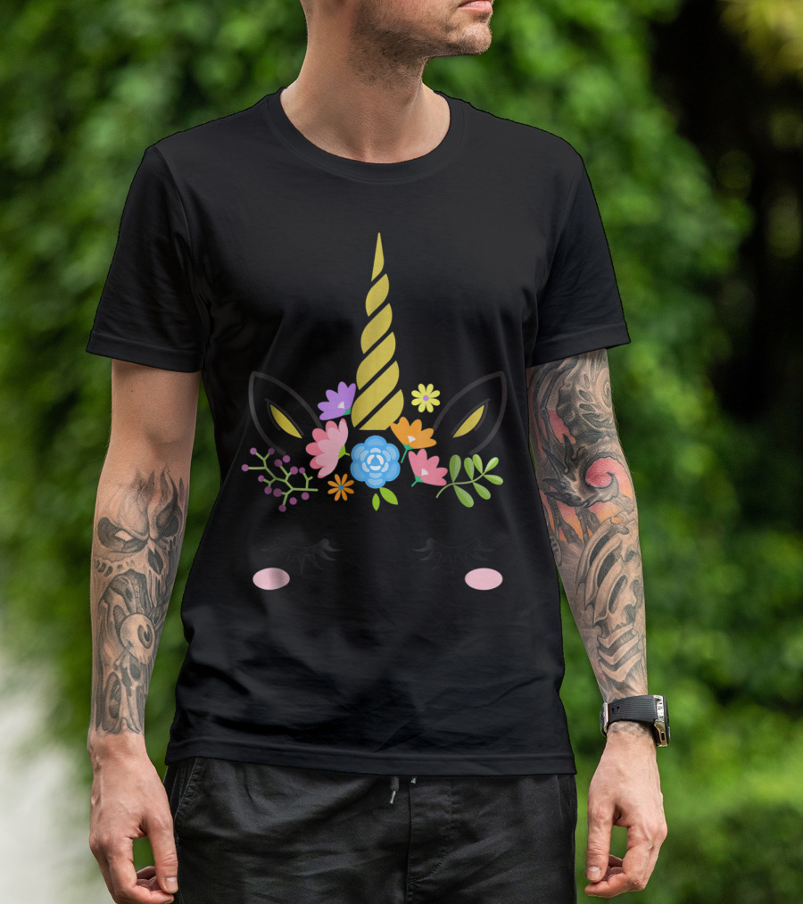 Floral Unicorn Face With Flowers And Horn T-Shirt