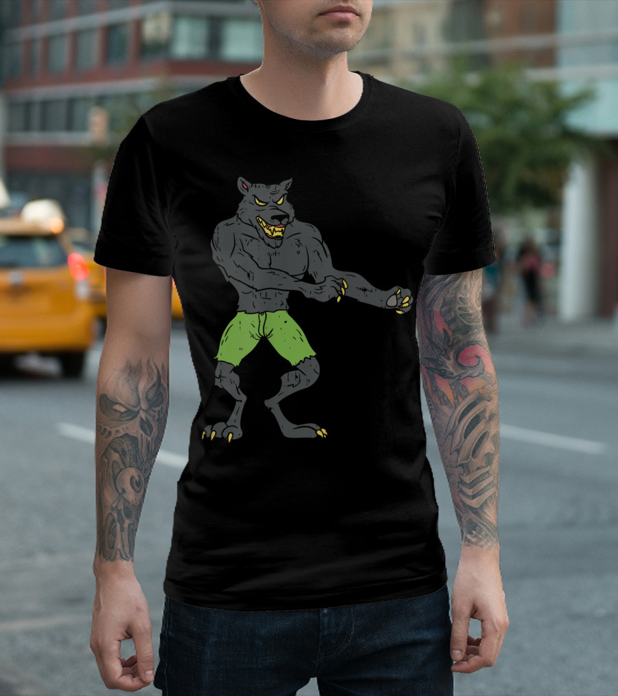 Floss Dance Werewolf Halloween Monster in Green Shorts T-Shirt