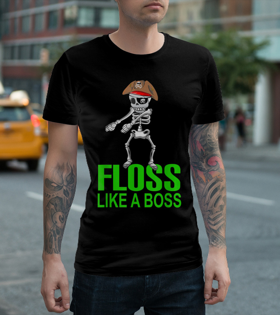 Floss Like A Boss Skeleton Pirate with Hat T-Shirt