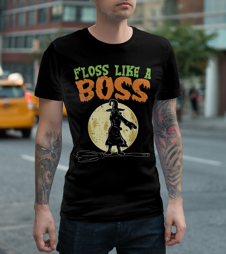 FLOSS LIKE A BOSS Halloween Witch Moon Broom T-Shirt
