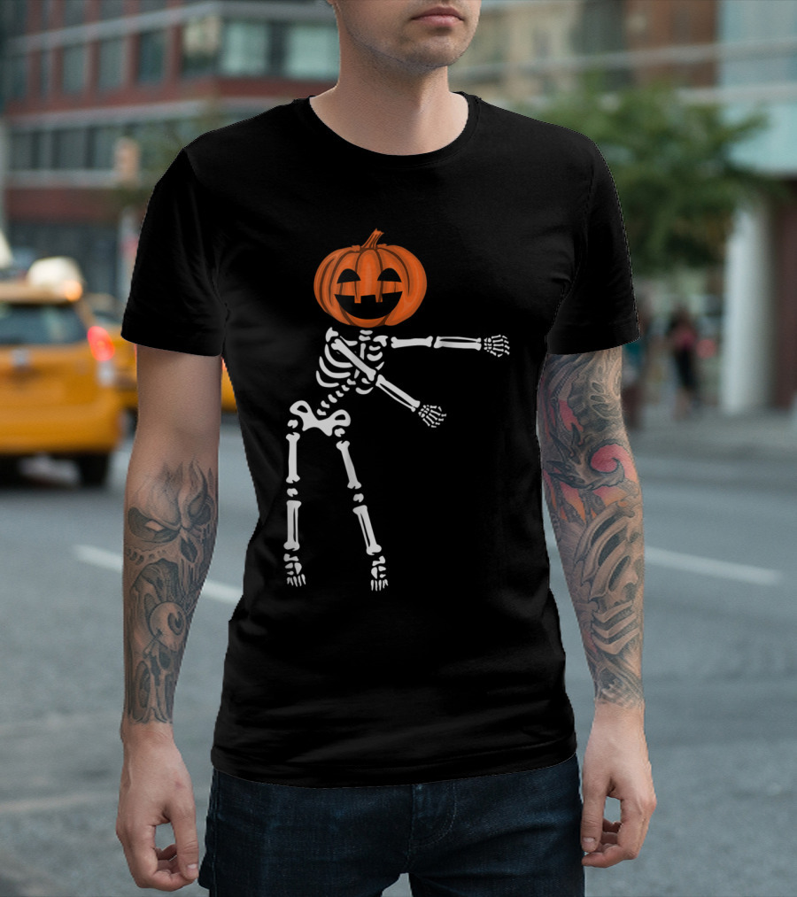 Floss Dance Skeleton with Pumpkin Head Halloween Fun T-Shirt