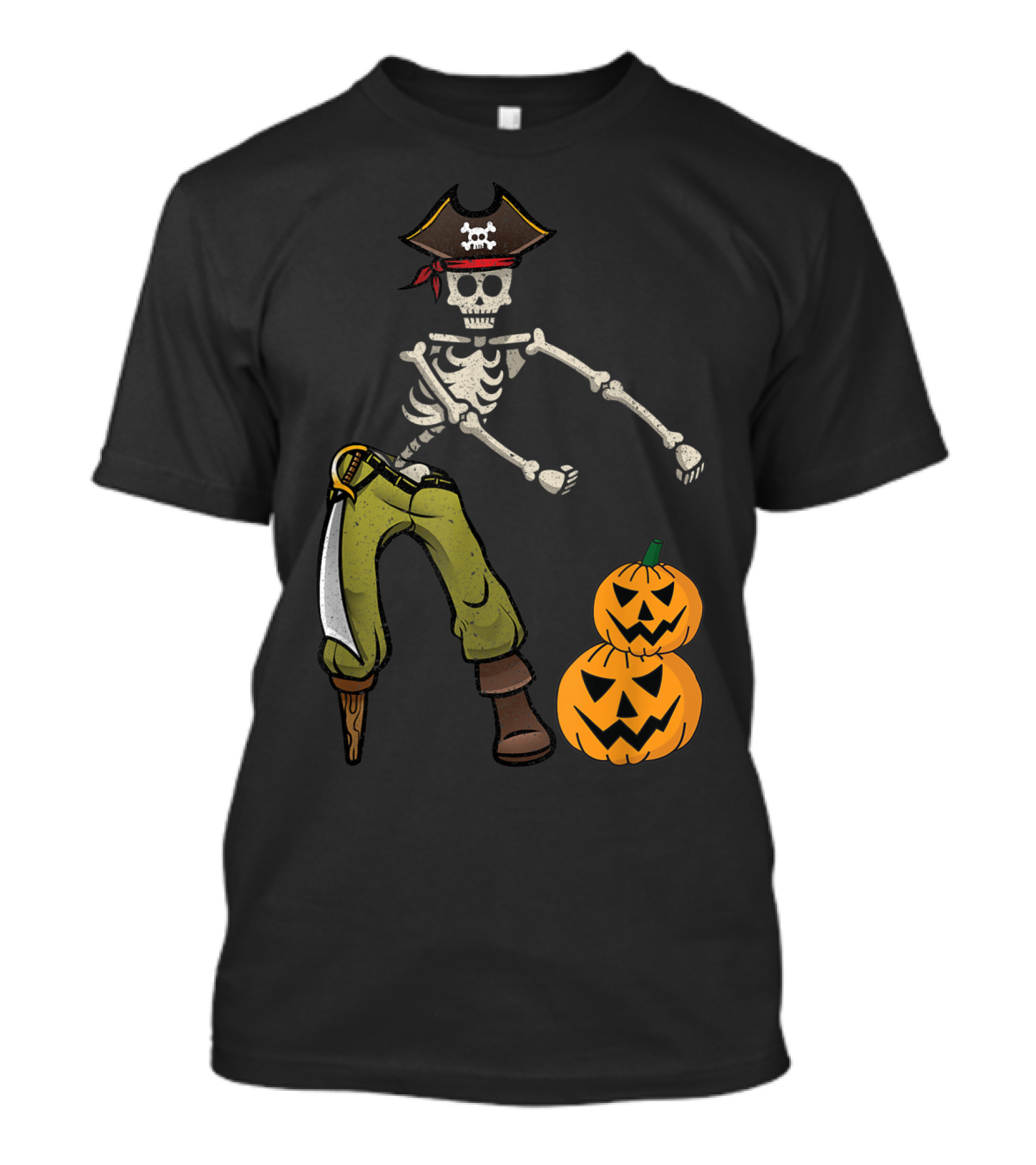 Skeleton Pirate Flossing With Halloween Pumpkins T-Shirt