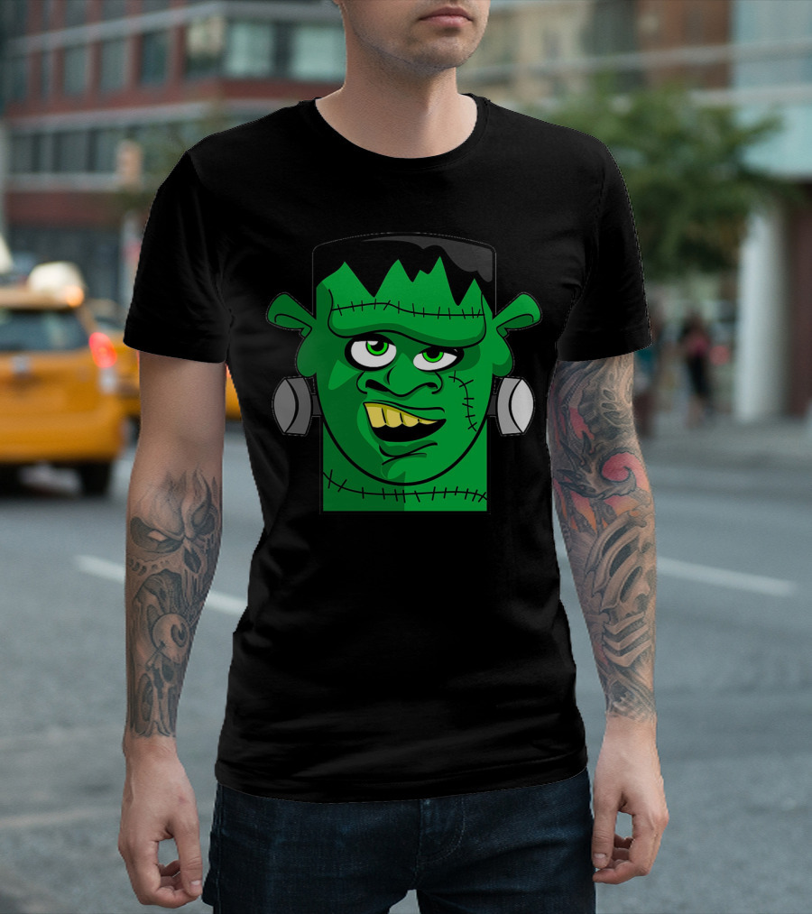 Frankenstein Face Halloween Monster Zombie Cartoon T-Shirt