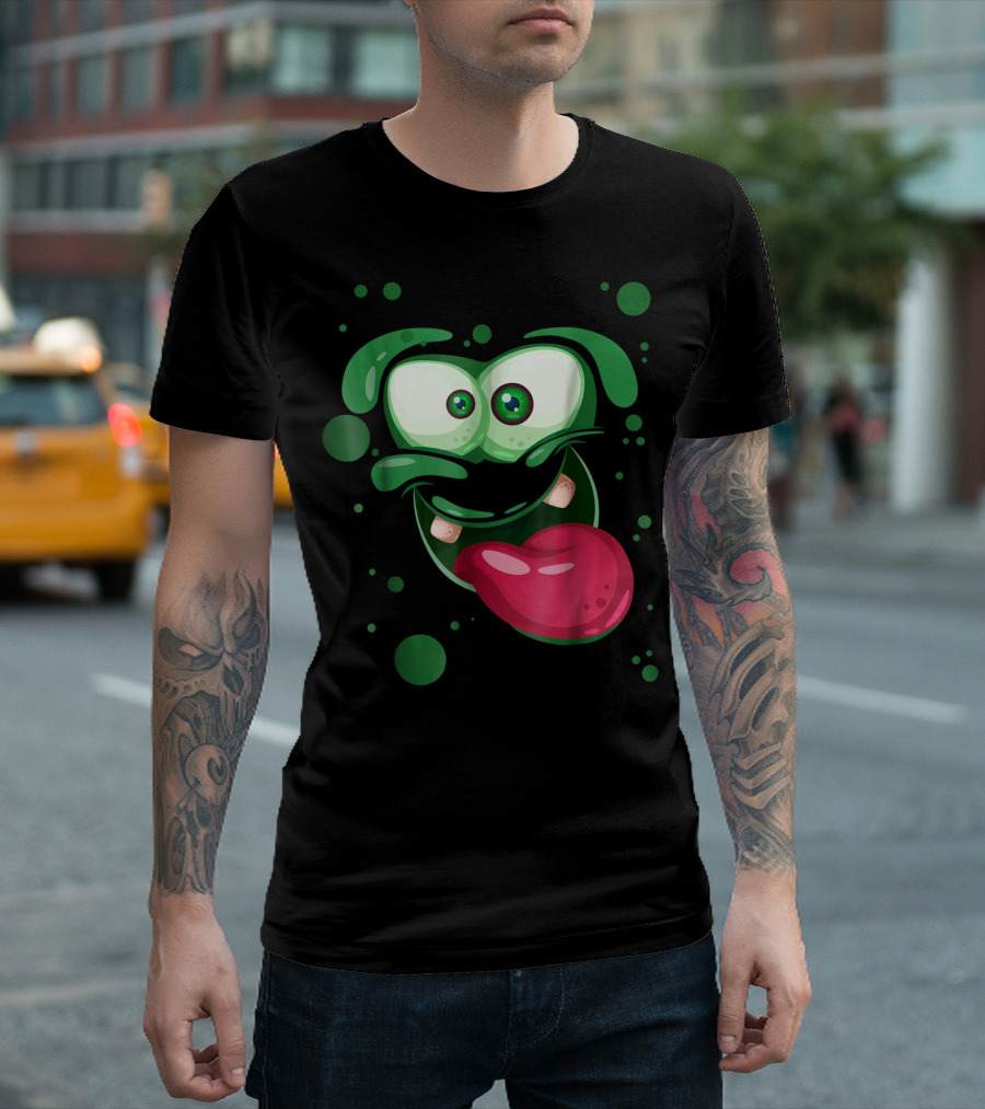 Cute Green Monster Tongue Out Playful Expression T-Shirt