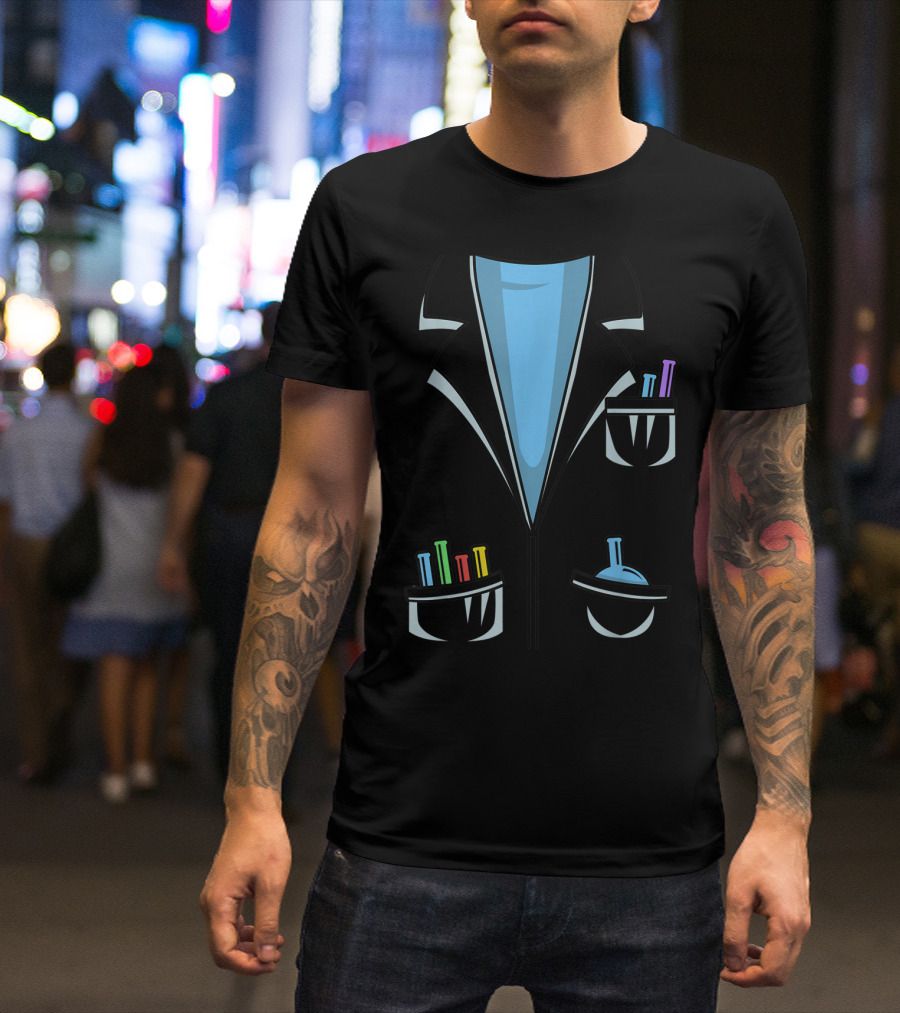 Cute Scientist Halloween Costume Chemist Lab Coat With Colorful Test Tubes T-Shirt