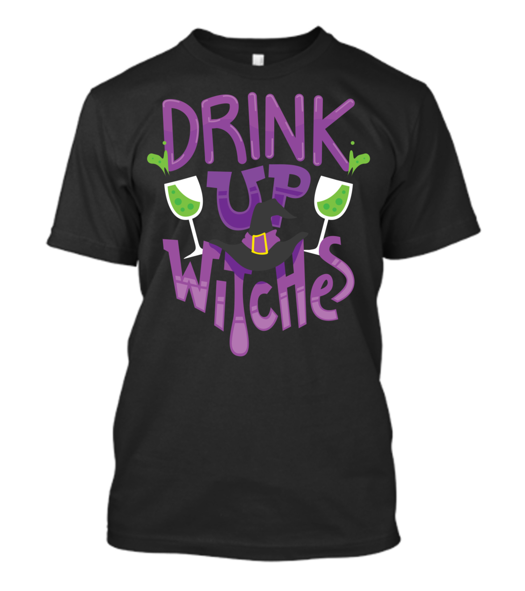 Drink Up Witches Halloween Party Witch Hat Wine Glasses T-Shirt
