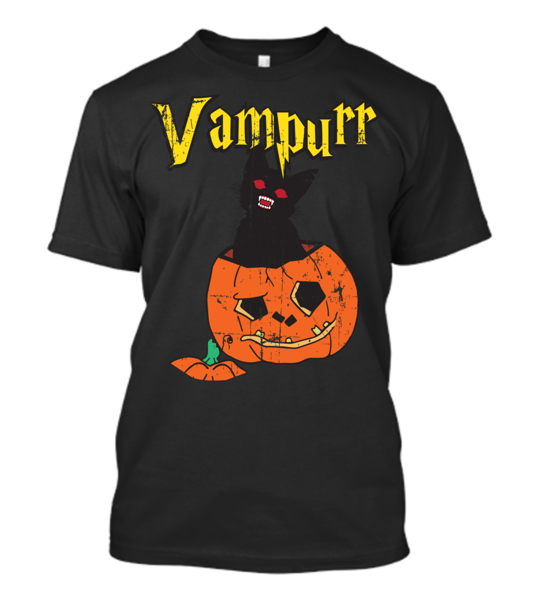 Vampurr Cat In Pumpkin With Red Eyes Halloween Vampire T-Shirt