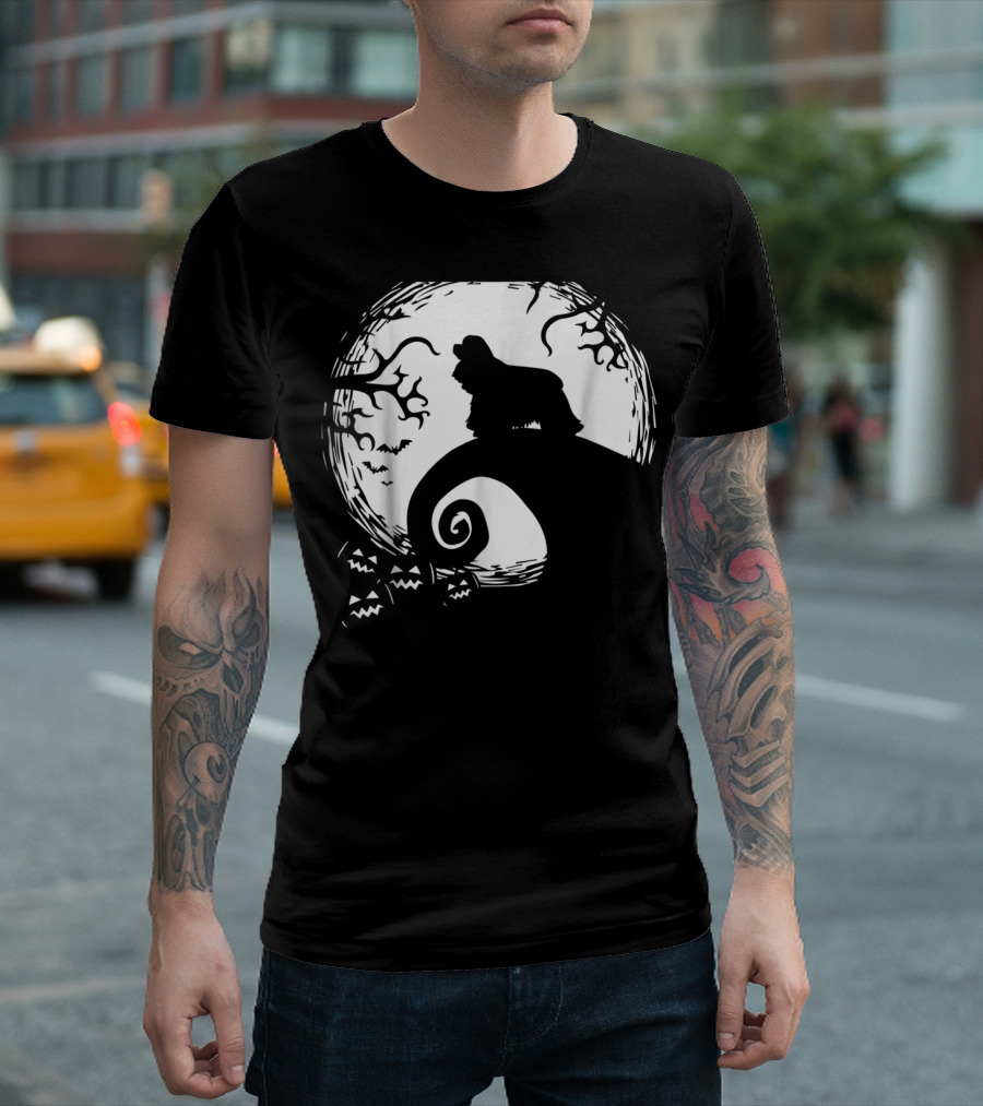 Funny Cocker Spaniel on Spiral Hill with Moon and Halloween Elements T-Shirt