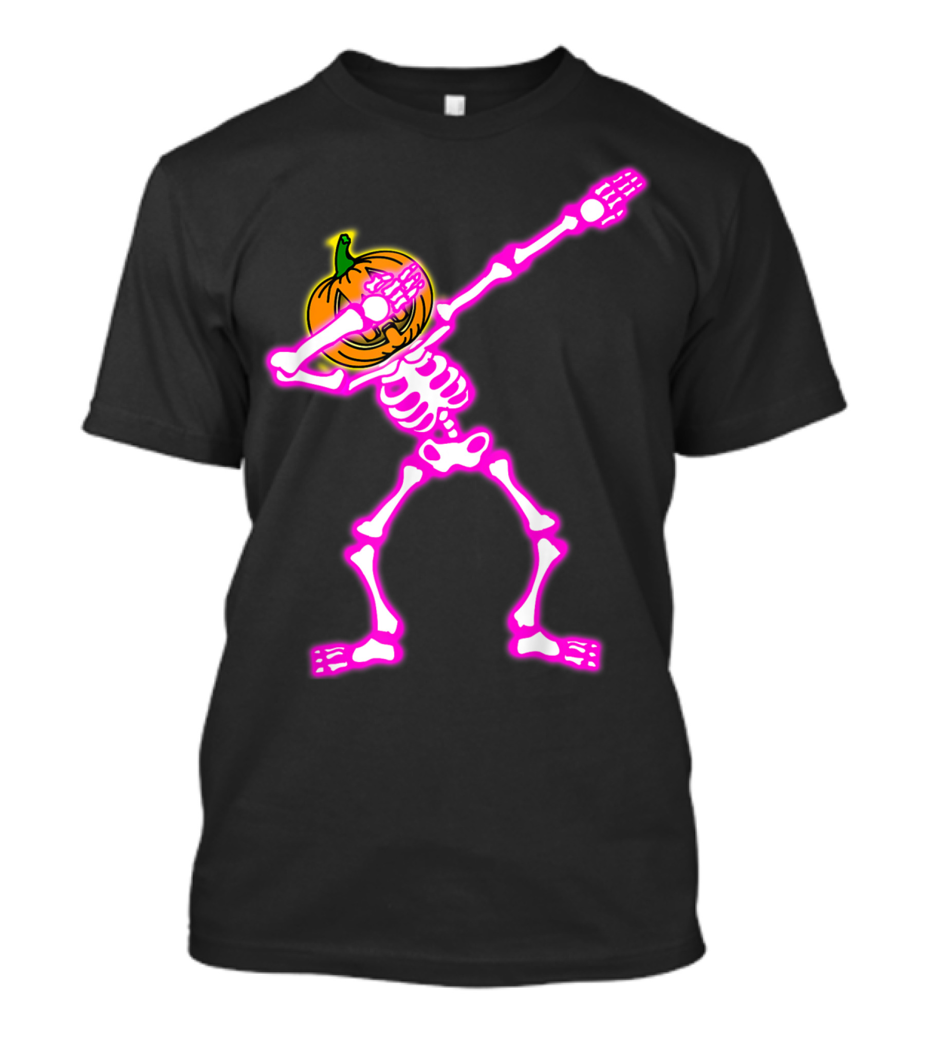 Funny Dabbing Skeleton Halloween Pumpkin Dab Neon Glow T-Shirt