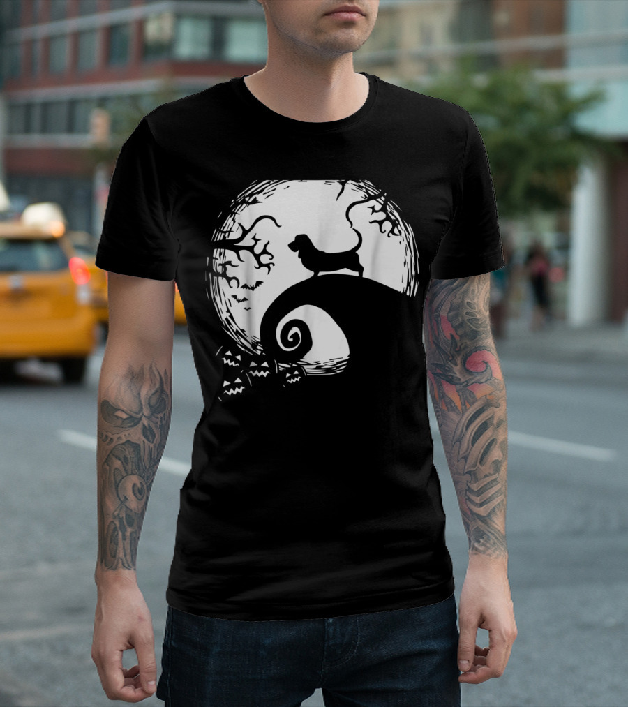 Funny Dachshund Halloween Nightmare Moon Scene T-Shirt