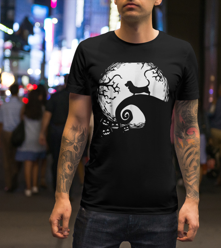 Funny Dachshund Halloween Nightmare Moon Scene T-Shirt