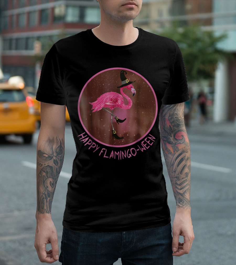 Happy Flamingo-Ween Flamingo Halloween Witch T-Shirt