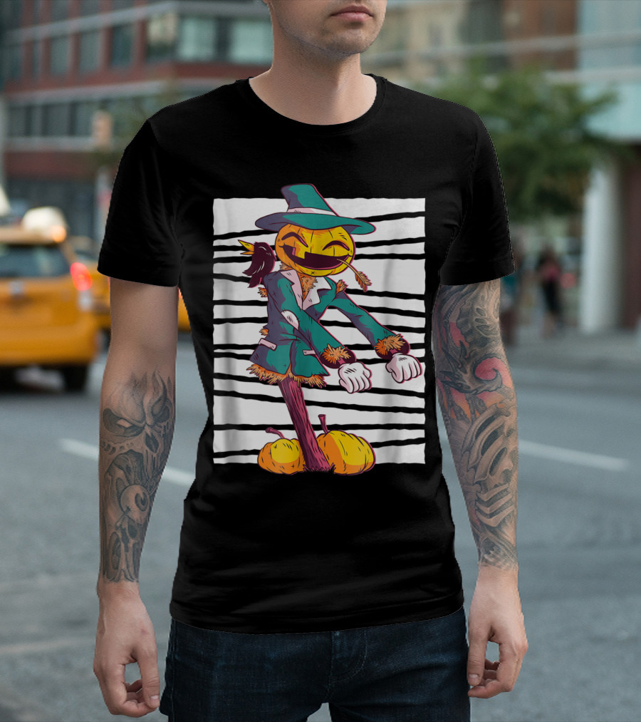 Funny Flossing Pumpkin Scarecrow with Hat and Crow T-Shirt