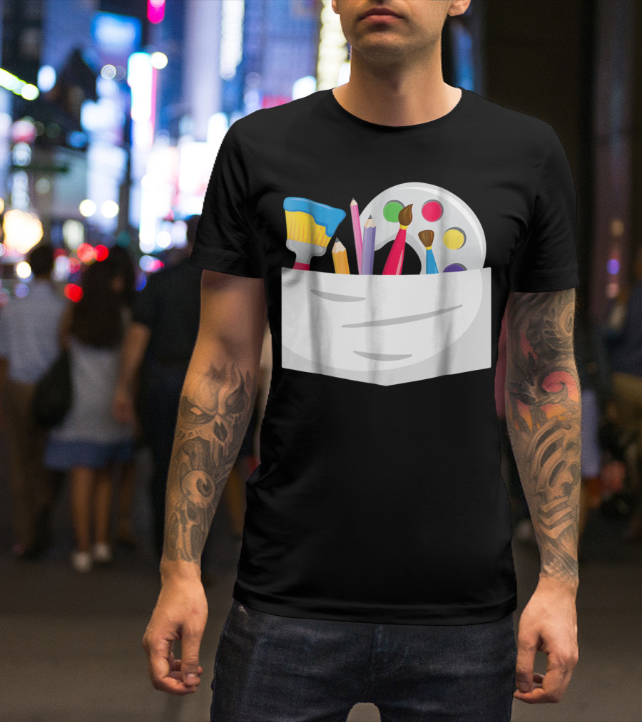 Funny Halloween Artist Costume Paint Brush Palette Pencils Pocket T-Shirt