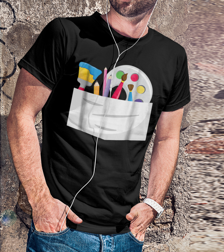 Funny Halloween Artist Costume Paint Brush Palette Pencils Pocket T-Shirt