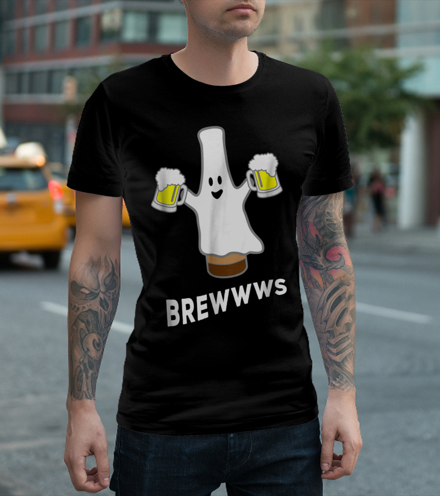 Funny Halloween Beer Bottle Pub Crawl Ghost Brewwws T-Shirt