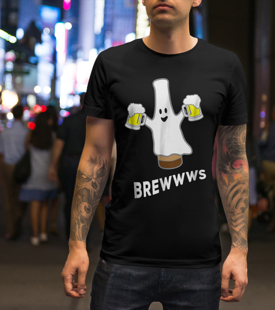 Funny Halloween Beer Bottle Pub Crawl Ghost Brewwws T-Shirt