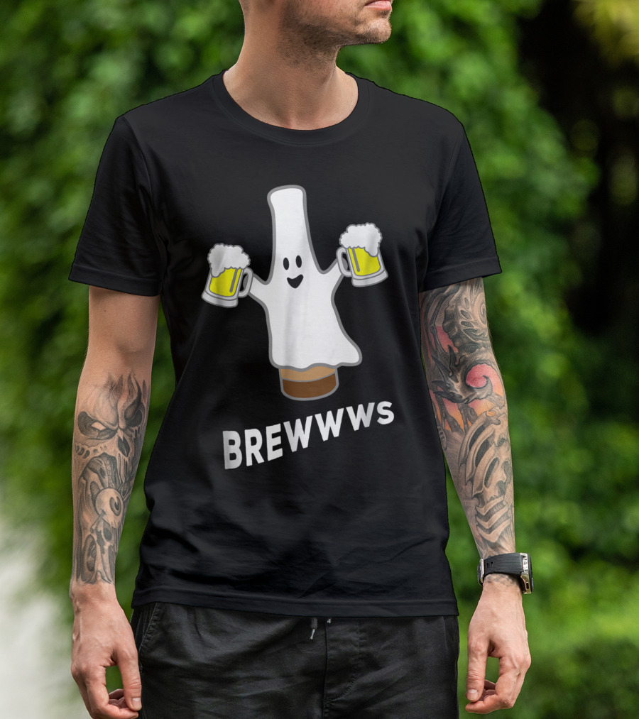 Funny Halloween Beer Bottle Pub Crawl Ghost Brewwws T-Shirt