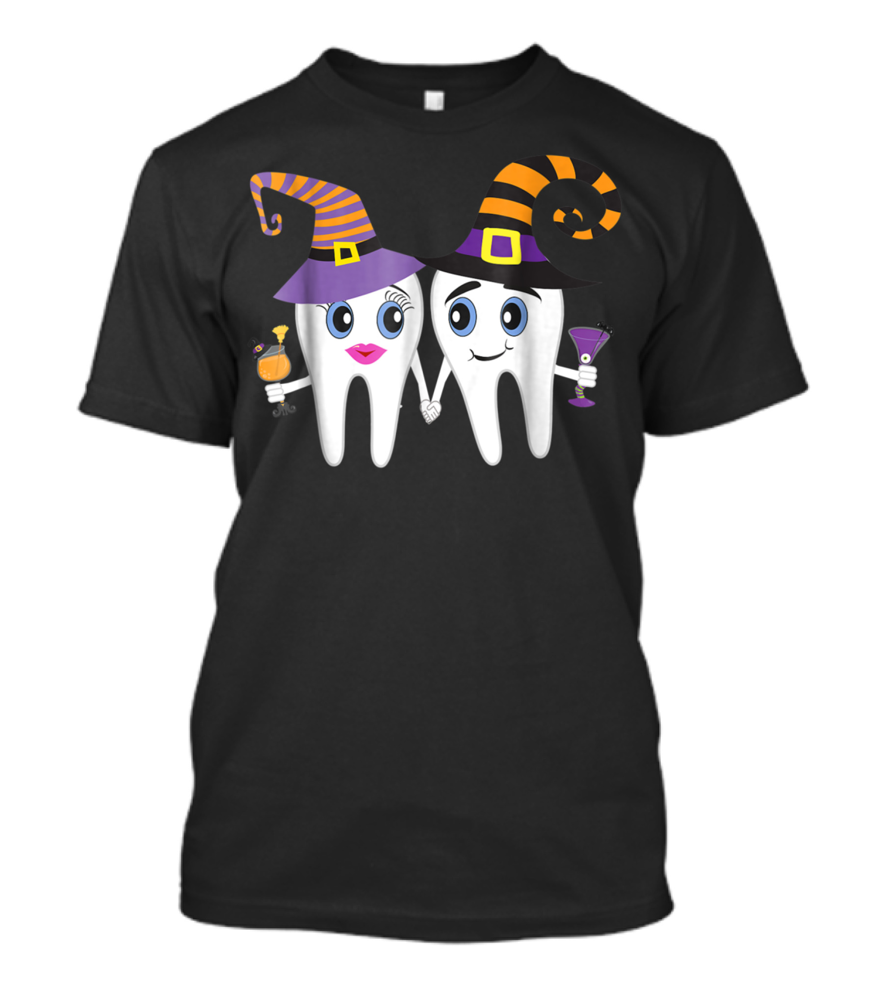 Funny Halloween Dentist Witch Teeth Holding Drinks T-Shirt