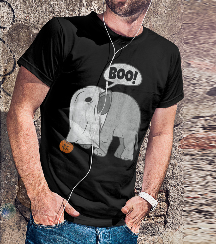 BOO Funny Halloween Elephant Ghost With Pumpkin T-Shirt