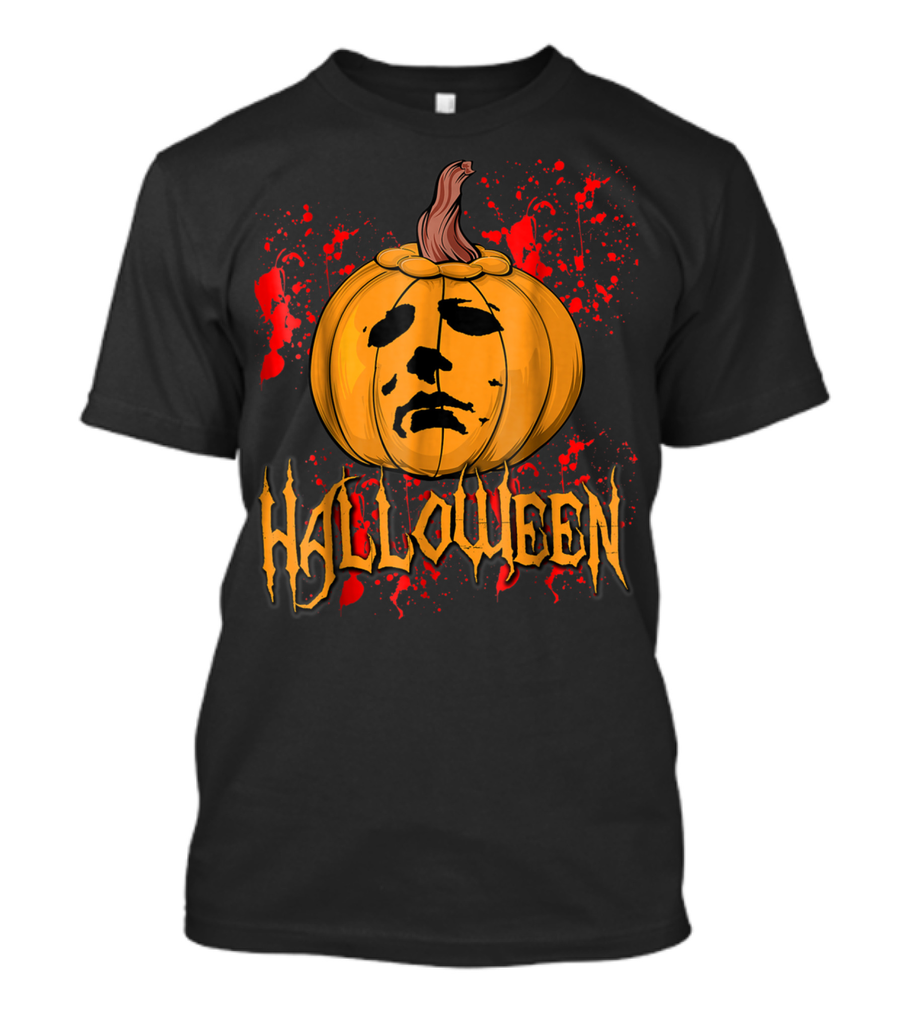 Halloween Michael Myers Pumpkin Face With Blood Splatter T-Shirt