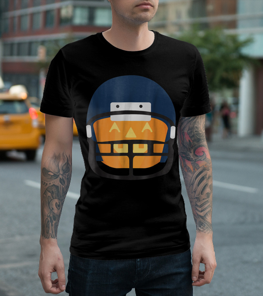 Funny Halloween Pumpkin Football Helmet Face Mask T-Shirt
