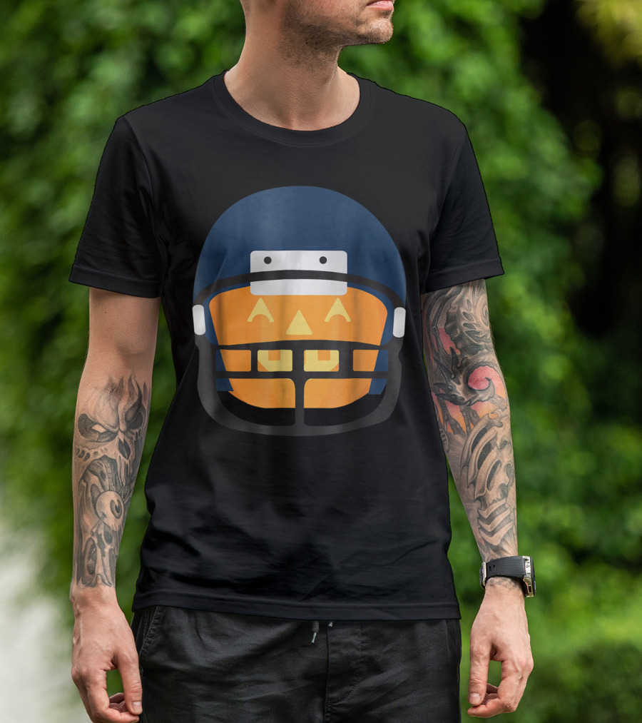 Funny Halloween Pumpkin Football Helmet Face Mask T-Shirt