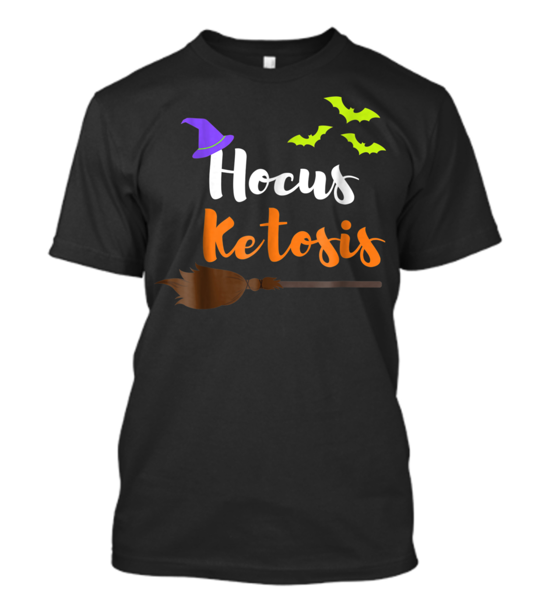 Hocus Ketosis Keto Witch Hat Broom And Bats T-Shirt