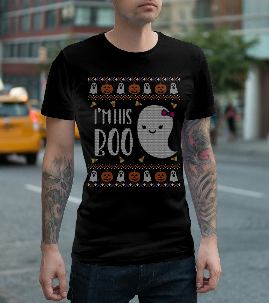 I'm His Boo Halloween Ghost with Pumpkins and Candy Corn T-Shirt