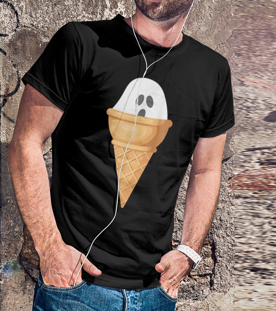 Funny Ghost In Ice Cream Cone Halloween I Scream Pun T-Shirt