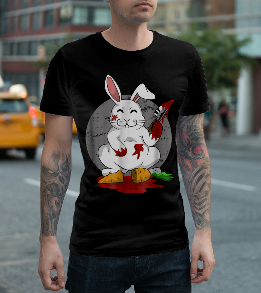Funny Killer Bunny Rabbit with Bloodied Carrots and Knife T-Shirt