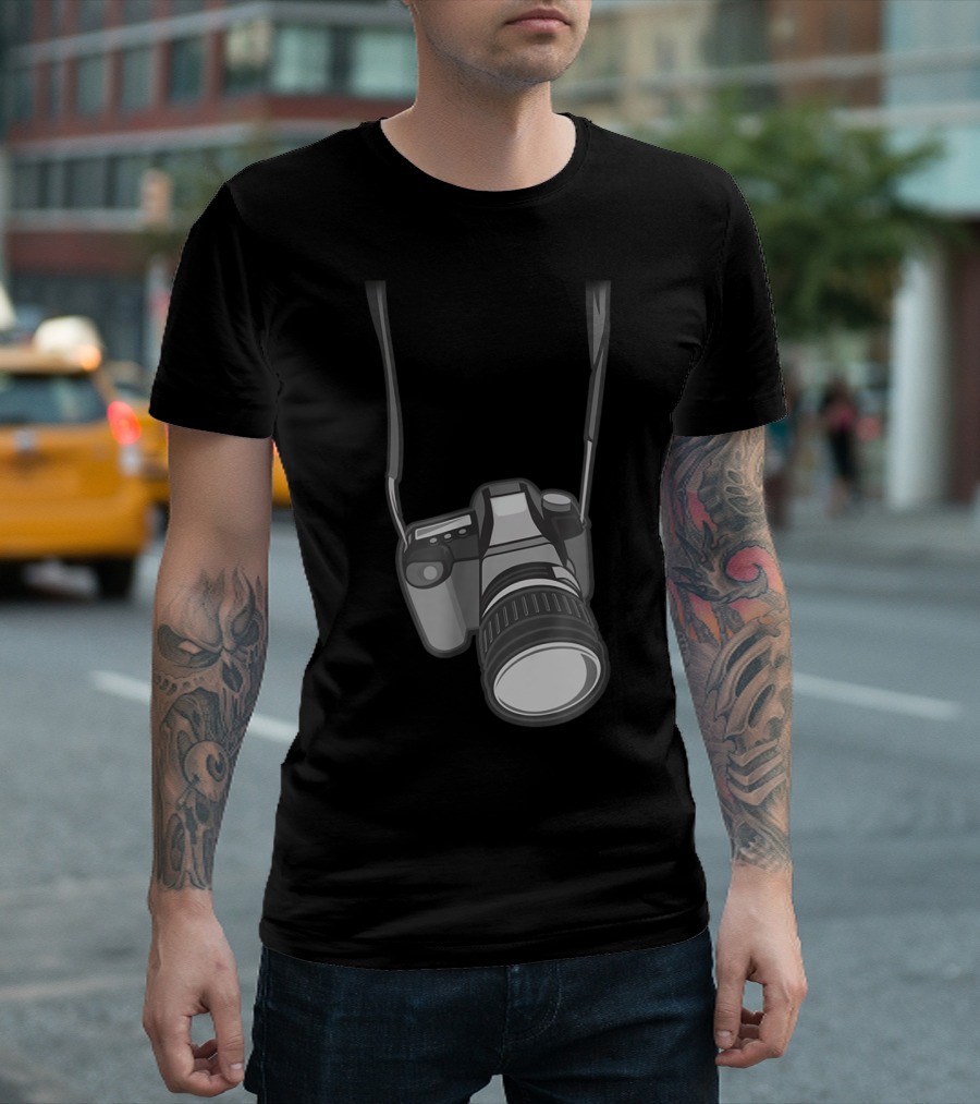 Funny Photographer Costume Camera Hanging Around Neck T-Shirt