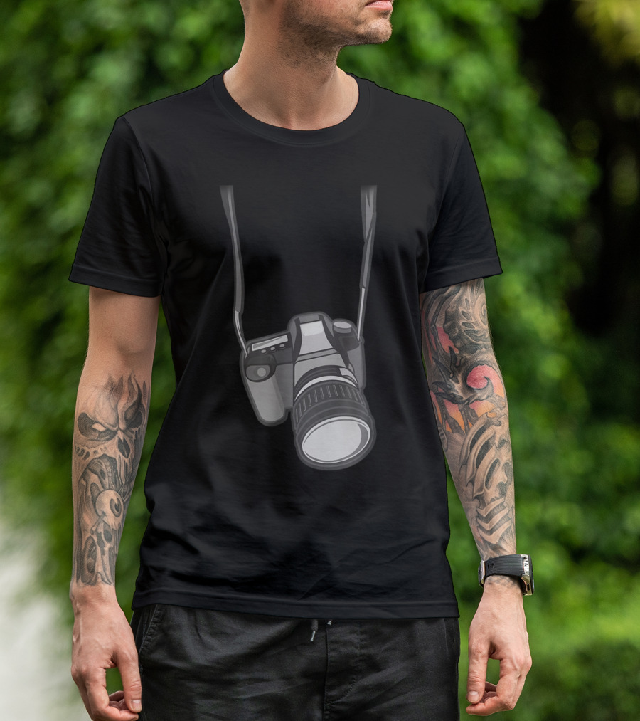 Funny Photographer Costume Camera Hanging Around Neck T-Shirt