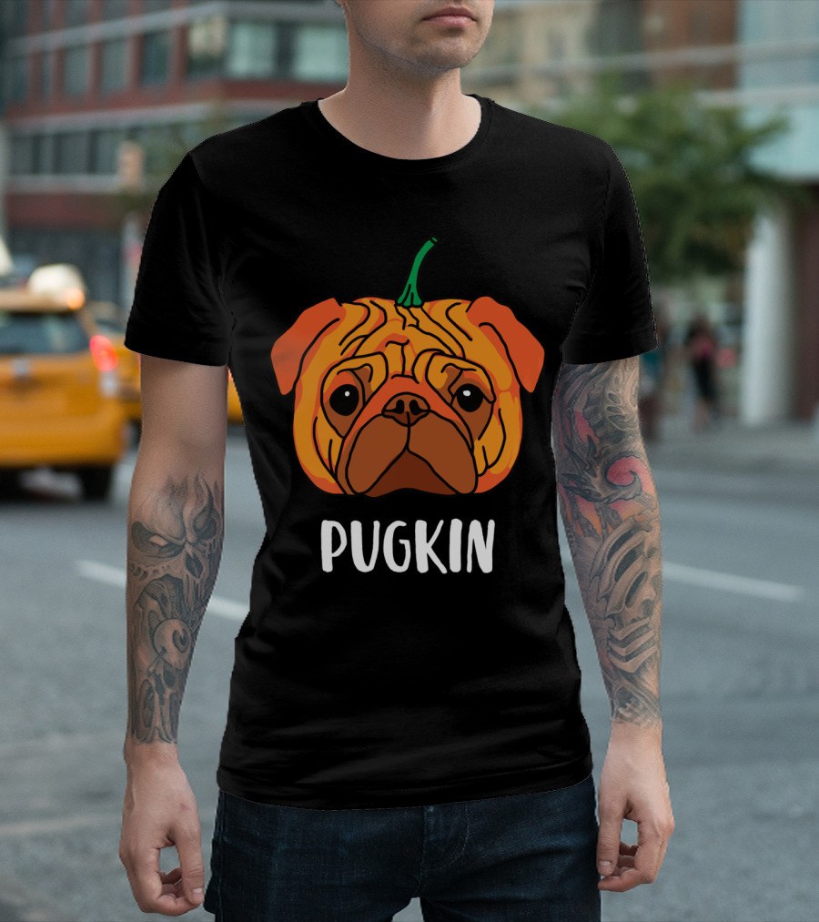 Halloween Pugkin Pumpkin Funny Pug Face Dog T-Shirt