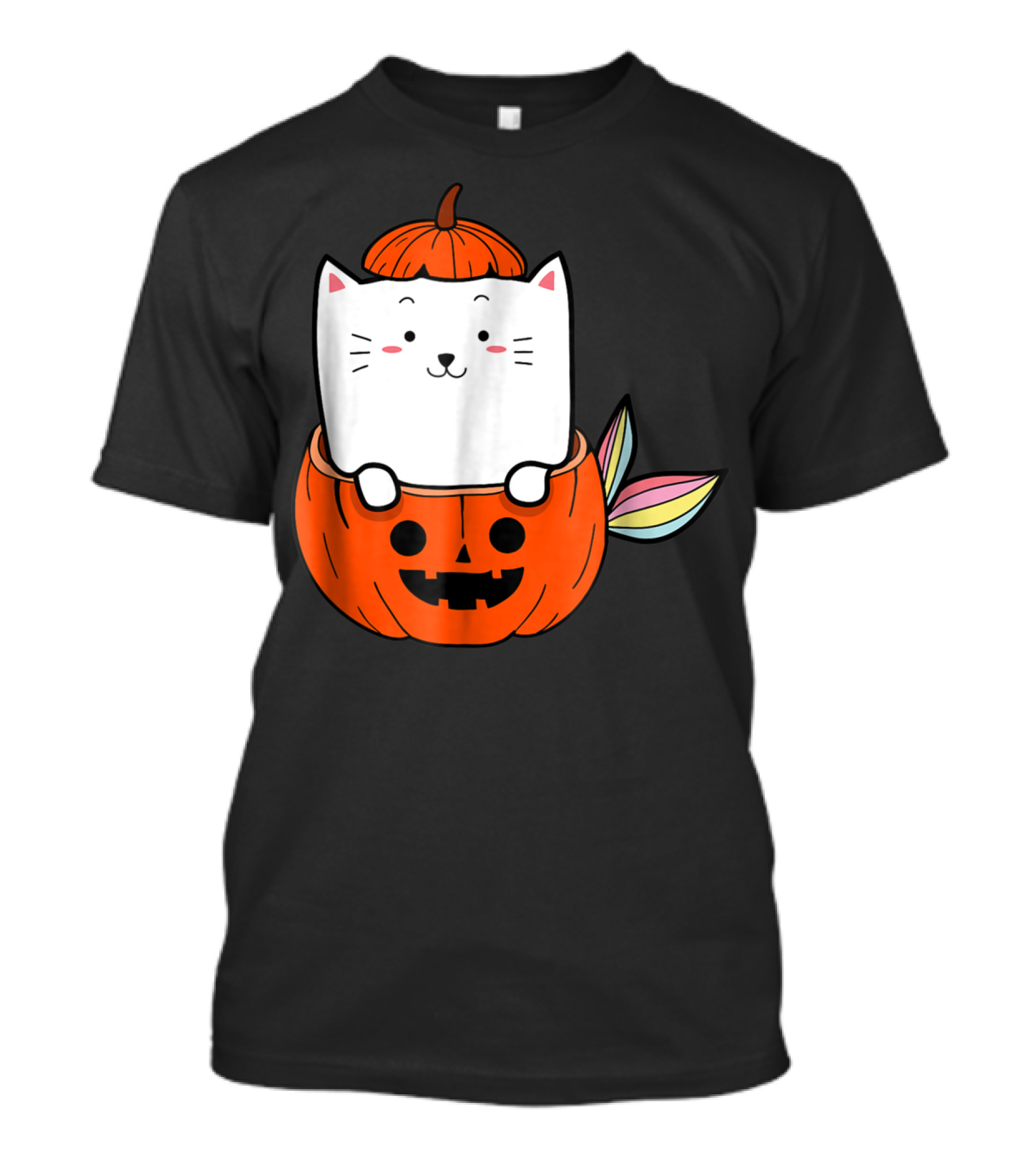 Rainbow Cat Mermaid Inside Halloween Pumpkin Jack-o'-Lantern T-Shirt