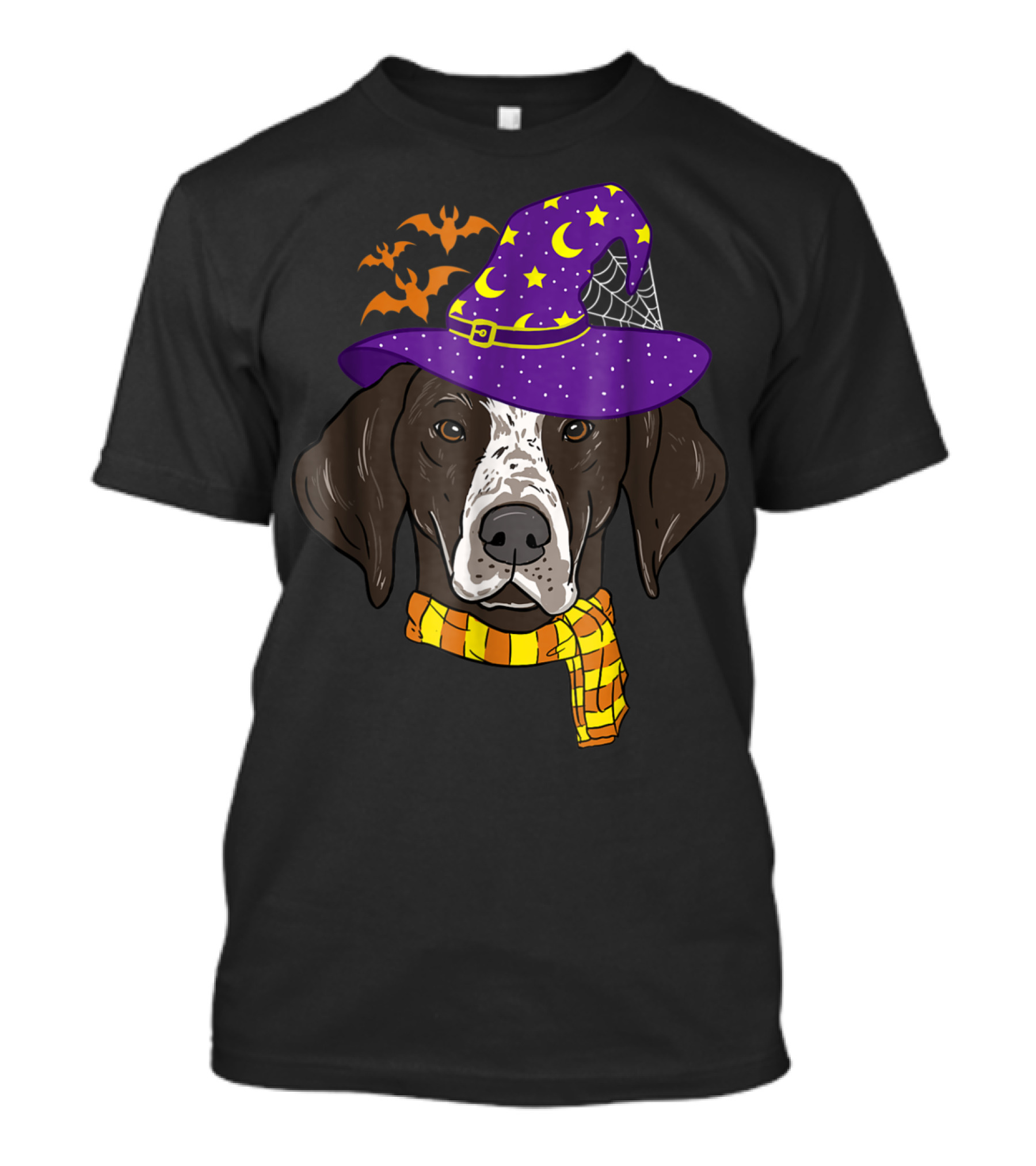 German Shorthaired Pointer With Halloween Witch Hat And Bats T-Shirt