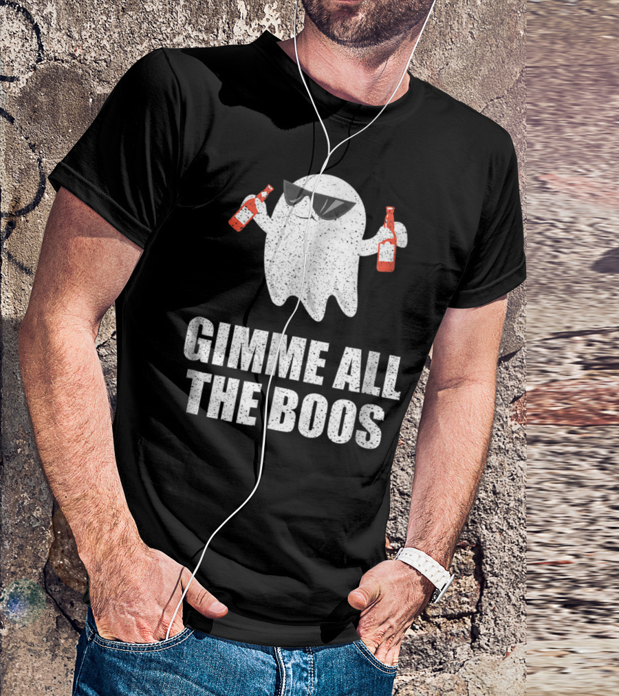 Gimme All The Boos Ghost With Sunglasses Holding Two Bottles T-Shirt