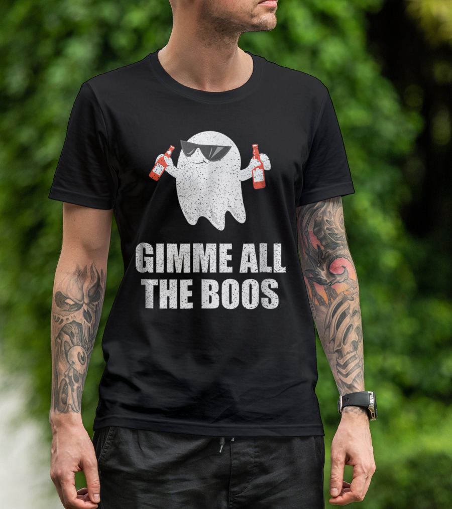Gimme All The Boos Ghost With Sunglasses Holding Two Bottles T-Shirt