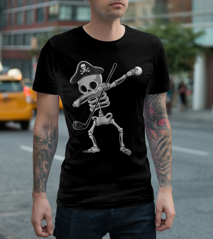 Golf Dabbing Skeleton Pirate Hat Skull Crossbones T-Shirt