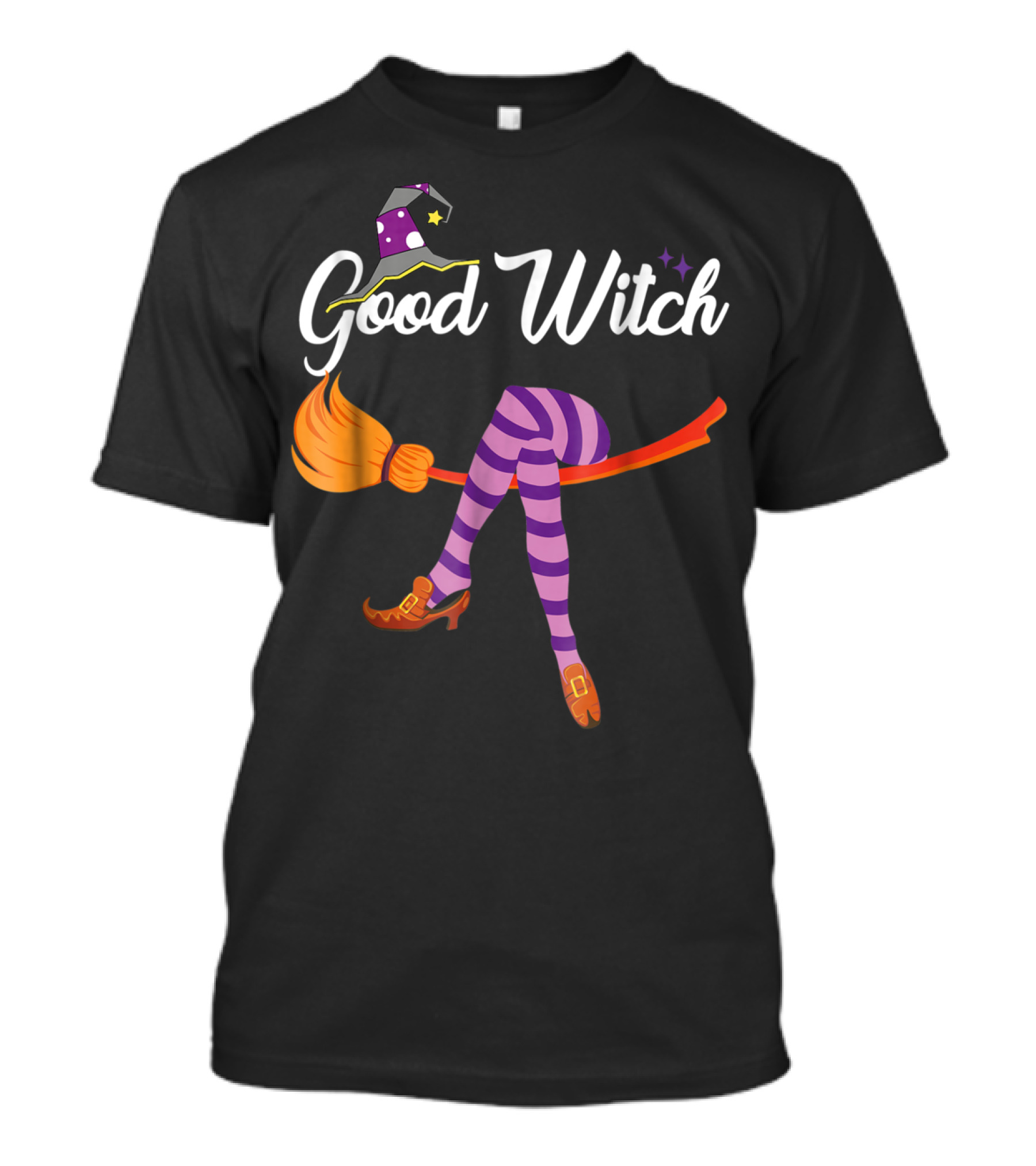 Good Witch Halloween Costume Broom Witch Hat Striped Purple Leggings T-Shirt