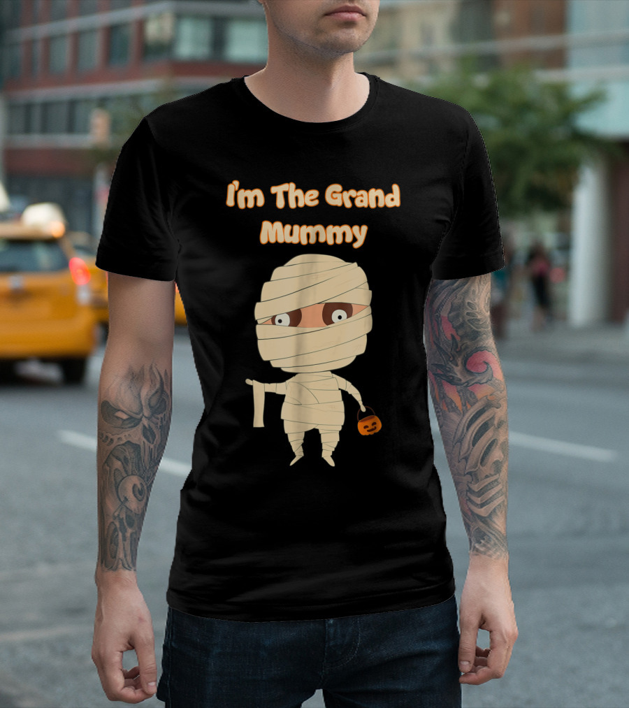 I'm The Grand Mummy Halloween Grandma Trick-or-Treat Mummy with Pumpkin Bucket T-Shirt
