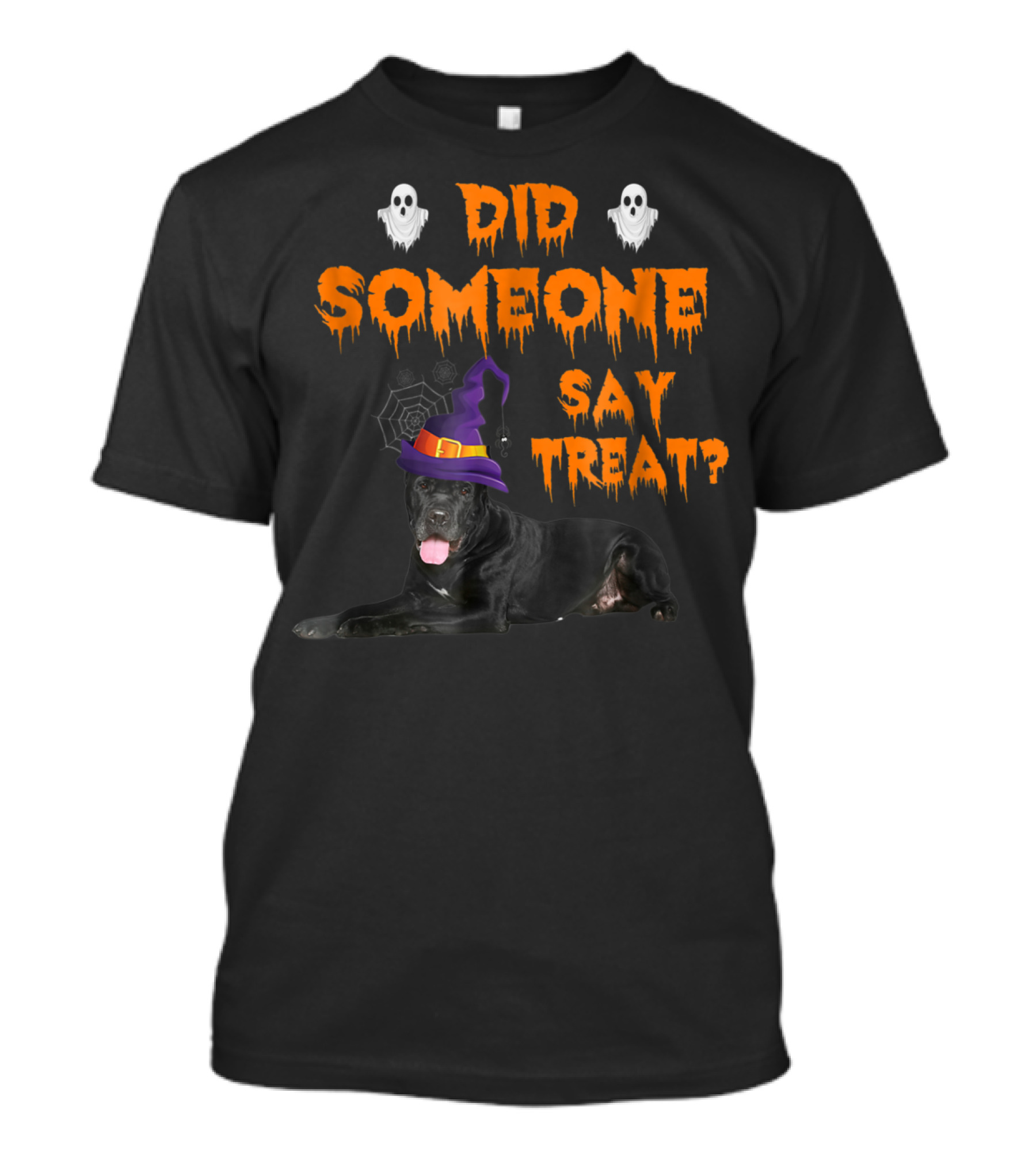 Great Dane Halloween Did Someone Say Treat With Ghosts And Witch Hat T-Shirt