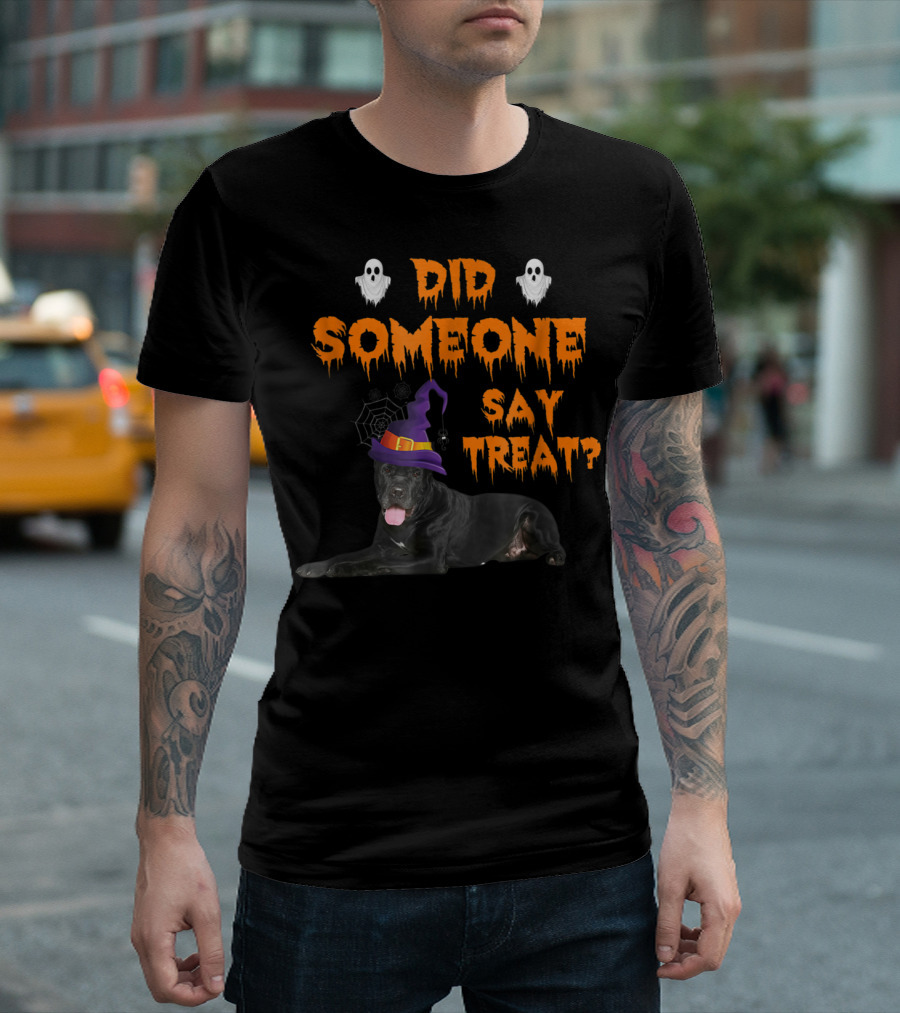 Great Dane Halloween Did Someone Say Treat With Ghosts And Witch Hat T-Shirt