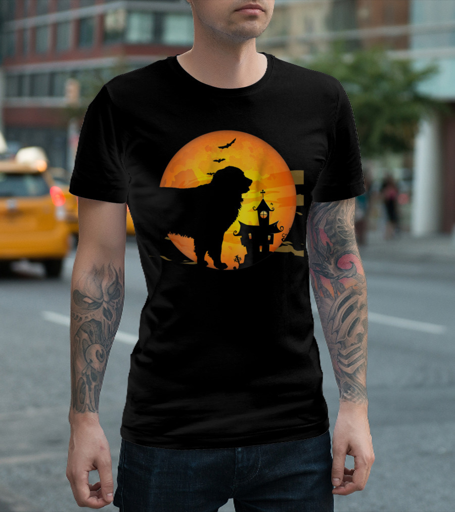 Great Pyrenees Halloween Haunted House Silhouette with Full Moon and Bats T-Shirt
