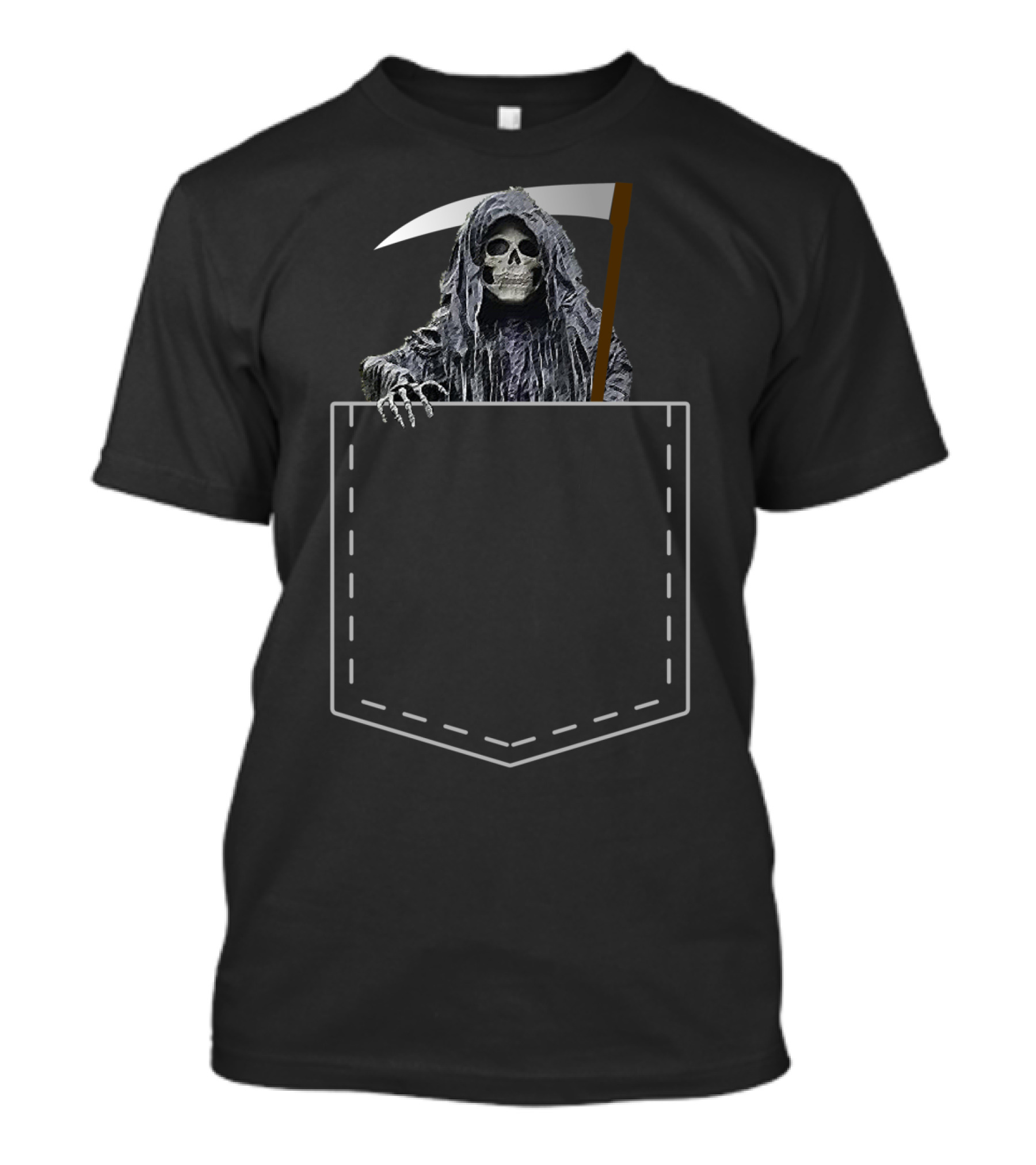 Grim Reaper Scythe Angel Of Death Pocket Skeleton T-Shirt