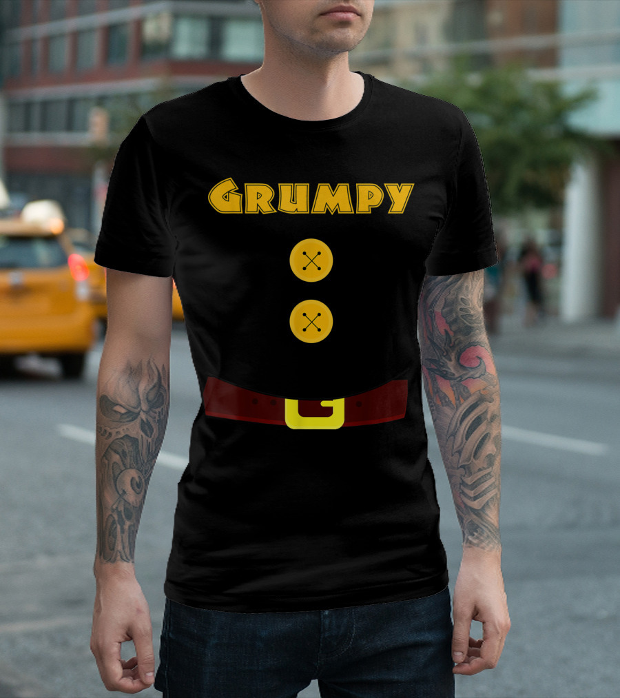 Grumpy Dwarf Costume Black Shirt Button Belt Halloween T-Shirt