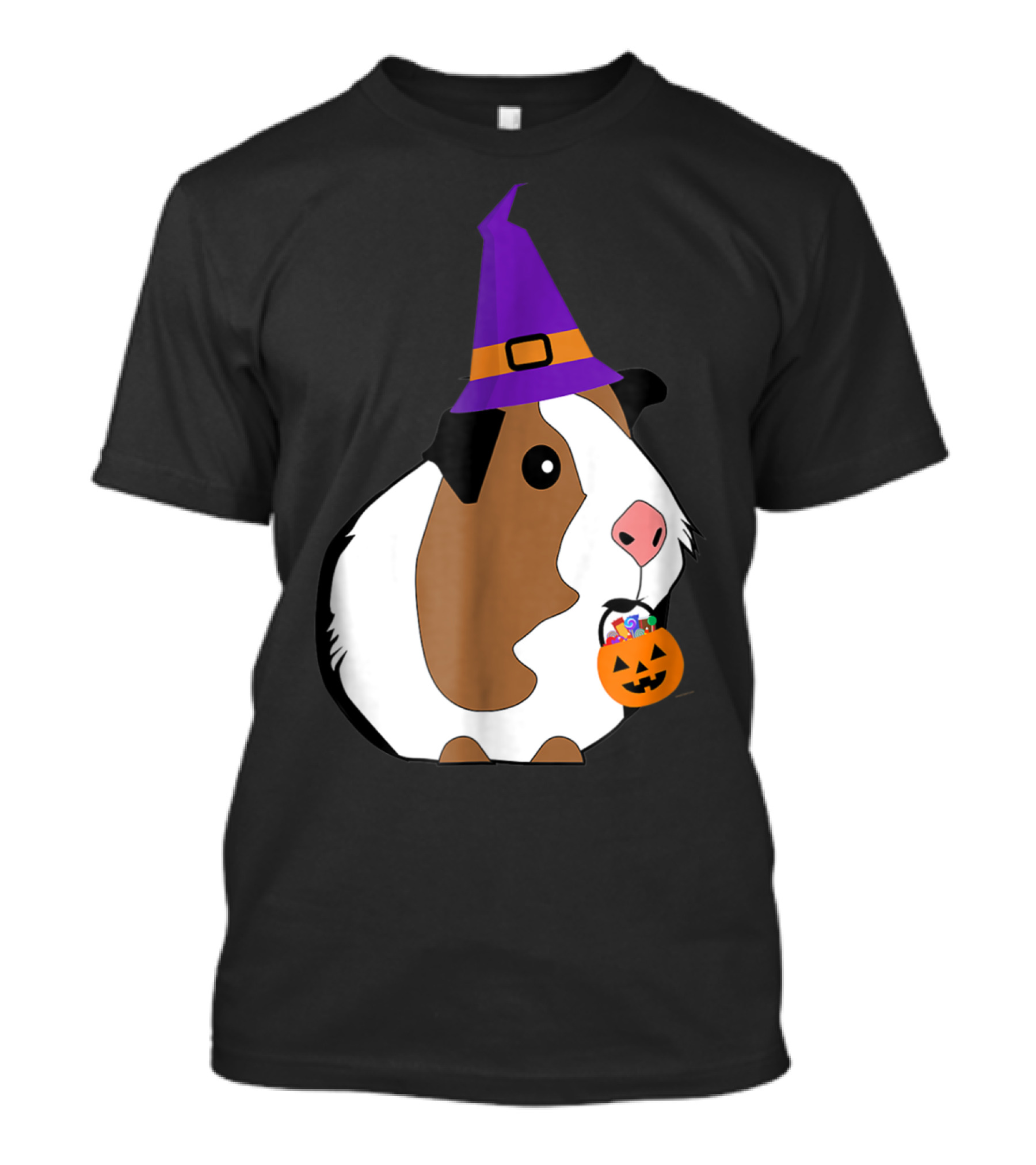 Guinea Pig Halloween Witch With Purple Hat And Pumpkin T-Shirt