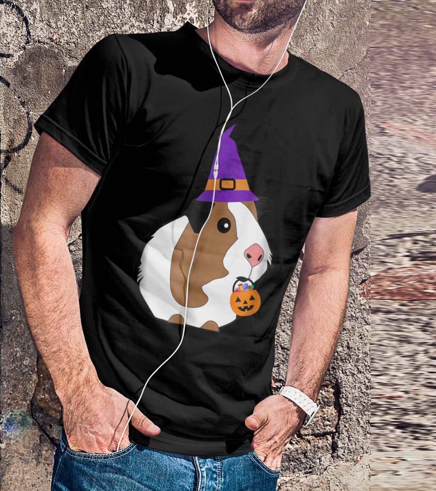 Guinea Pig Halloween Witch With Purple Hat And Pumpkin T-Shirt